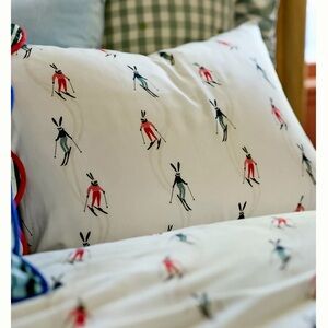 New Anthropologie Cotton Modal Cozy Printed Sheet Set Mountain Skiers King